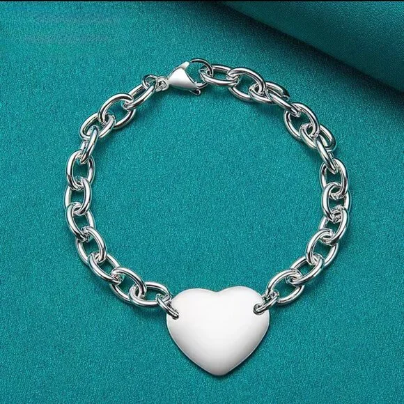 Sterling Silver 925 Chain bracelet with Heart Charm #1507 - Picture 6 of 7